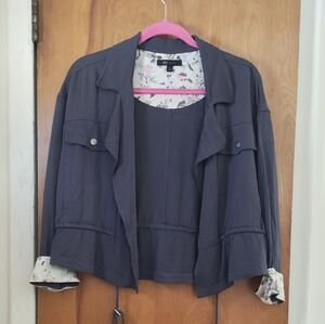 Frye Women's Dark Gray Utility Jacket with Floral Accents